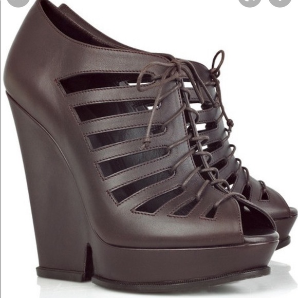 Yves Saint Laurent Shoes - Saint Laurent hortense brown leather wedge